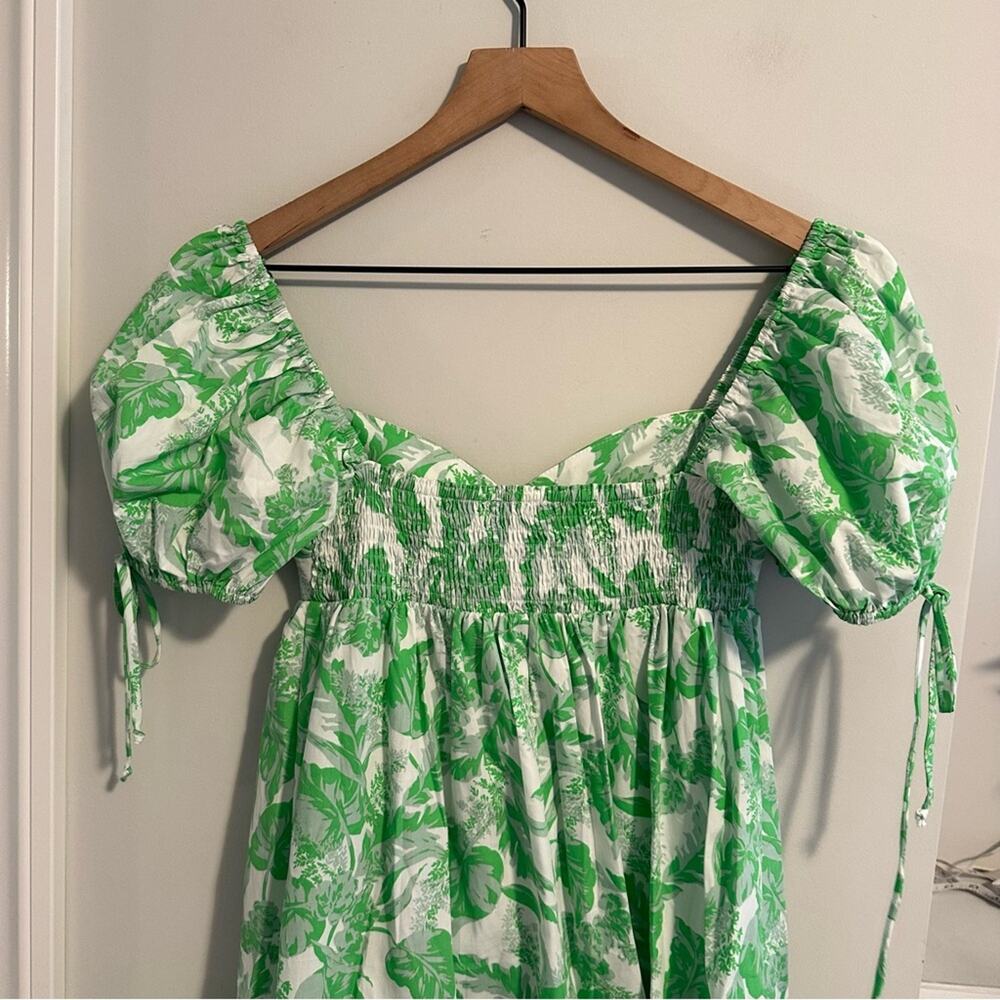 Tuckernuck Mason Baker Green White Floral Cotton Puff Sleeve Sexy Mini Dress M - Picture 9 of 14